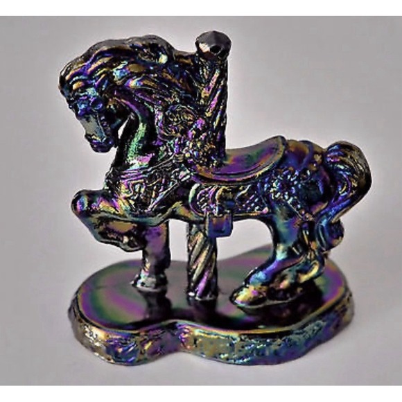 Mosser Other - Mosser Glass Vi Hunter Carousel Horse Figurine Multi Color Carnival Glass RARE